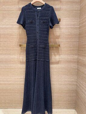 Sandro Rhinestone Knit Maxi Dress -Navy Blue
